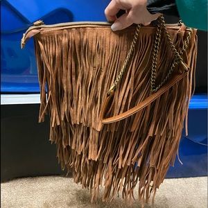 Brown Suede Fringe Crossbody